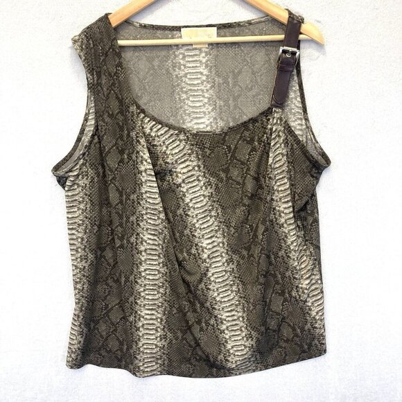 Michael by Michael Kors Sleeveless Tank Top Size 2X Buckle Brown Snakeskin Print - Picture 1 of 7
